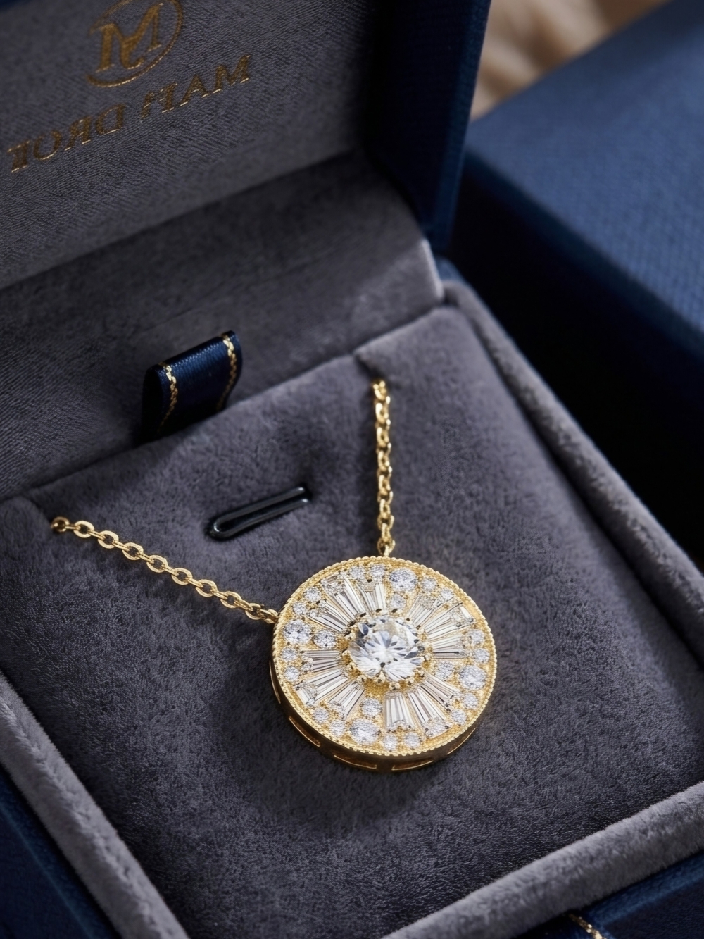 Moissanite Sunburst Pendant Necklace - Gold